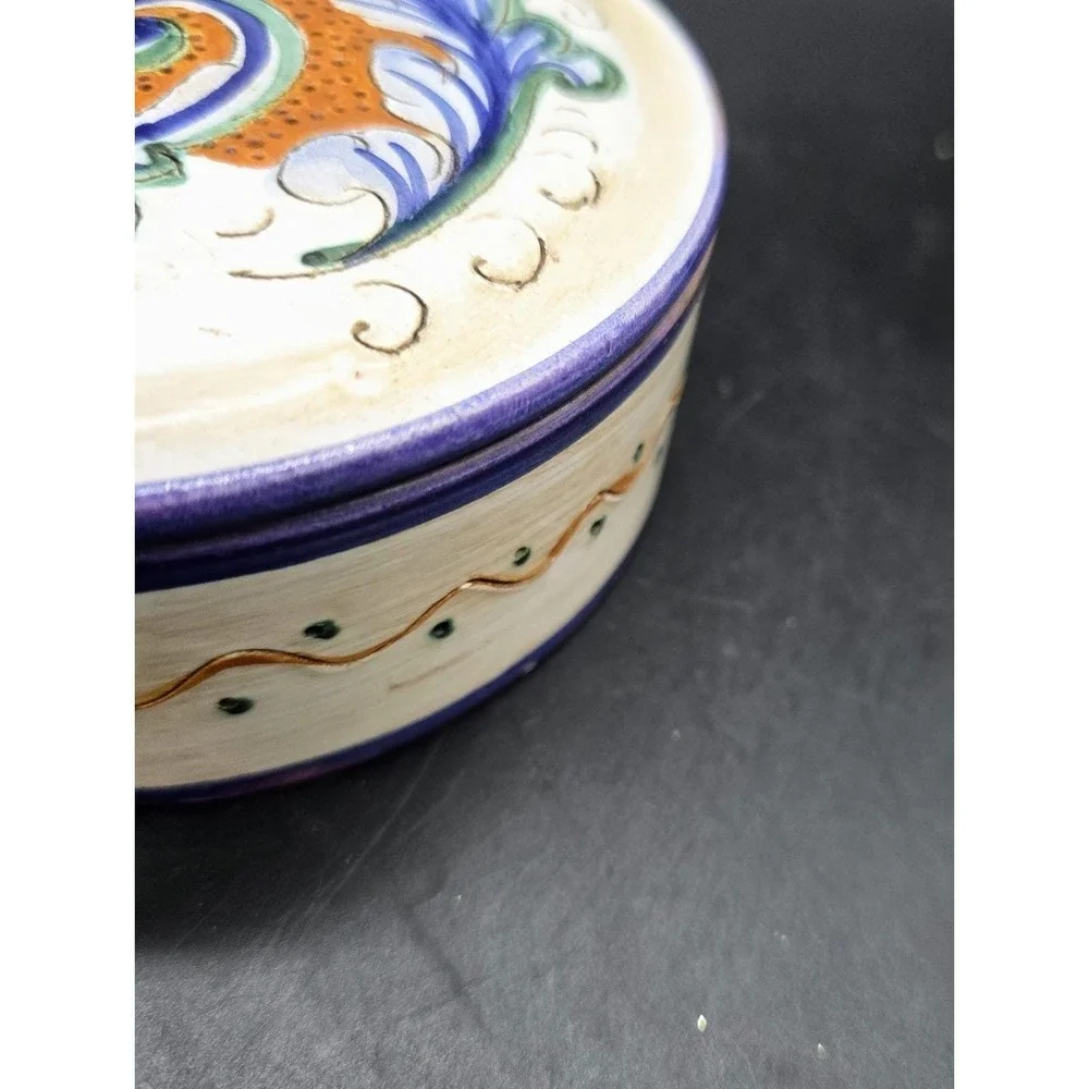 Vintage Giglioni Deruta Italian Pottery Lidded Trinket Box Round Hand Painted